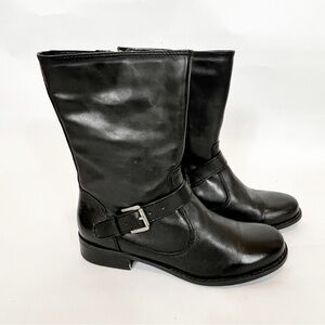 Black Combat and Moto Boots with Glossy Finish VTG 90’s Bandolino